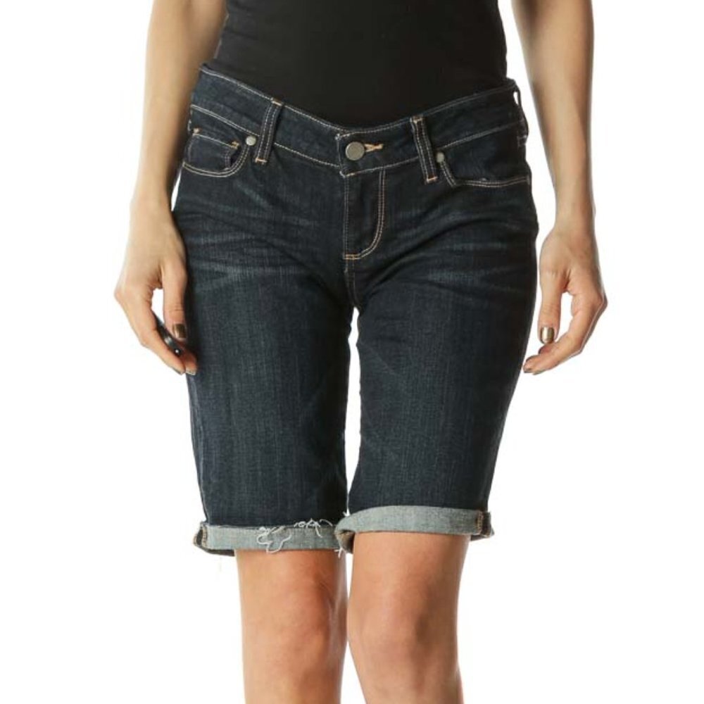 Paige Blue Dark Wash Cuffed Capri Denim - Picture 1 of 3